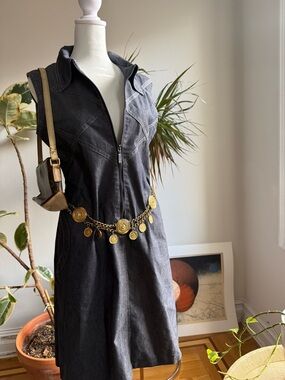 Sleeveless Zip-Front Dark Gray Denim Dress